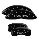 MGP 4 Caliper Covers Engraved Front Pontiac Engraved Rear GXP Black finish silver ch; 2004-2005