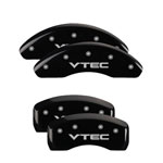 MGP 4 Caliper Covers Engraved Front & Rear Vtech Black finish silver ch; 2003-2004