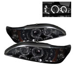 Spyder Ford Mustang 1PC Halo LED ( Replaceable LEDs ) Projector Headlights - Smoke - (PRO-YD-FM94-1PC-AM-SMC); 1994-1998