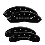 MGP 4 Caliper Covers Engraved Front & Rear With stripes/Dodge Black finish silver ch; 2010-2010