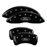 MGP 4 Caliper Covers Engraved Front & Rear Oval logo/Ford Black finish silver ch; 2019-2019