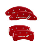 MGP 4 Caliper Covers Engraved Front & Rear With stripes/Dart Red finish silver ch; 2013-2016