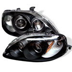 Spyder Honda Civic Halo Projector Headlights - Black - (PRO-YD-HC99-AM-BK); 1999-2000