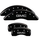 MGP 4 Caliper Covers Engraved Front & Rear GMC Black finish silver ch; 2011-2016