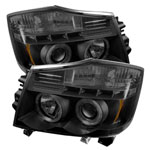 Spyder Nissan Armada Projector Headlights - LED Halo - LED - Black Smoke - (PRO-YD-NTI04-HL-BSM); 2004-2007