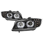 Spyder 09-12 BMW E90 3-Series 4DR Projector Headlights Halogen - LED - Black - PRO-YD-BMWE9009-BK; 2009-2012