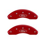 MGP Front set 2 Caliper Covers Engraved Front Oval logo/Ford Red finish silver ch; 2011-2017