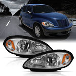 ANZO 2001-2005 Chrysler Pt Cruiser Crystal Headlight Chrome Amber (OE); 2001-2005