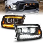 ANZO 09-18 Dodge Ram 1500/2500/3500 Full LED Proj Headlights w/Switchback Light Bar - Black; 2009-2018