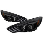 Spyder 15-18 Ford Focus Projector Headlights - Seq Turn Light Bar - Black PRO-YD-FF15-LBSEQ-BK; 2015-2018