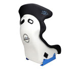 NRG FRP Bucket Seat - White Finish with Arrow Embroidery And Blue Side Mount Bracket