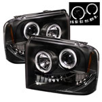 Spyder Ford F250/350/450 Super Duty Halo LED ( Replaceable LEDs ) Projector Headlights - Black - (PRO-YD-FS05-HL-BK); 2005-2007