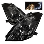 Spyder Nissan 350Z ( Halogen Bulbs Version ) DRL LED Projector Headlights - Smoke - (PRO-YD-N350Z02-DRL-SM); 2003-2005