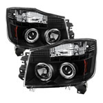 Spyder Nissan Titan Halo LED ( Replaceable LEDs ) Projector Headlights - Black - (PRO-YD-NTI04-HL-BK)