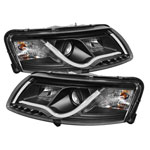 Spyder Audi A6 Projector Headlights - Halogen Model Only Light Tube DRL - Black - (PRO-YD-ADA605-LTDRL-BK); 2005-2007