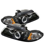 Spyder Dodge Caravan/Grand Caravan Halo LED ( Replaceable LEDs ) Projector Headlights - Black - (PRO-YD-DC96-BK); 1996-2000