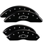 MGP 4 Caliper Covers Engraved Front & Rear Bowtie Black finish silver ch; 2009-2016