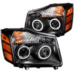 ANZO USA Nissan Titan Projector Headlights W/ Halo Black (Ccfl); 2004-2007