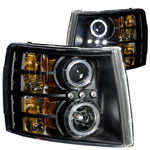 ANZO USA Chevrolet Silverado Hd Projector Headlights W/ Halo Black; 2007-2014