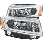 ANZO USA Jeep Grand Cherokee Projector Headlights W/ Plank Style Design Chrome; 2014-2015