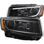 ANZO USA Jeep Grand Cherokee Projector Headlights W/ Plank Style Design Black; 2014-2015