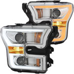 ANZO USA Ford F-150 Projector Headlights W/ Plank Style Switchback Chrome W/ Amber; 2015-2017