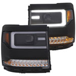 ANZO USA Chevrolet Silverado Projector Headlights W/ Plank Style Black W/ Amber Seq Turn Signal