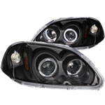 ANZO USA Honda Civic Projector Headlights W/ Halo Black; 1996-1998