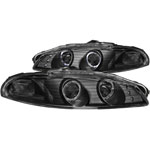 ANZO USA Mitsubishi Eclipse Projector Headlights W/ Halo Black G2; 1997-1999