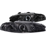 ANZO USA Mitsubishi Eclipse Projector Headlights W/ Halo Black G2; 1997-1999