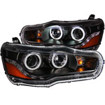 ANZO USA Mitsubishi Lancer Projector Headlights W/ Halo Black (Ccfl); 2008-2015