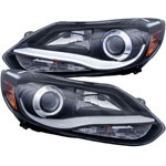 ANZO USA Ford Focus Projector Headlights W/ Plank Style Design Black