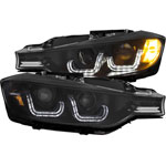 ANZO USA Bmw 3 Series F30 Projector Headlights W/ U-Bar Black (Hid Compatible); 2012-2015