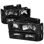 Gmc Sierra Euro Headlight With Corner Lights And Bumper Lights Black