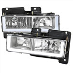 SPEC-D Tuning Chevrolet C10 Headlights With LED Bar Clear Lens & Chrome Housing; 1988-1998