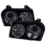 Spec-D Tuning Chrysler 300 Smoked Lens Gloss Black Housing Projector Headlights, Not Compatible With Factory Hid; 2005-2010