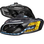 Spec-D Tuning Audi A4 Black Housing Projector Headlight With Drl And Adjustable Motor; 2006-2008