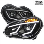 SPEC-D Tuning Mercedes C-Class Projector Headlights - Black For Factory Halogen Model; 2001-2007