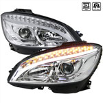 SPEC-D Tuning Mercedes Benz C-Class Pro Headlights - Chrome; 2008-2011