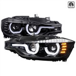 SPEC-D Tuning BMW 3 Series F30 Projector Headlights Glossy Black With Clear Lens; 2012-2015