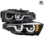 SPEC-D Tuning BMW 3 Series F30 Projector Headlights Matte Black With Clear Lens; 2012-2015