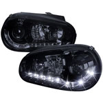 Spec-D Tuning Volkswagen Golf R8 Style Smoked Lens Gloss Black Housing Projector Headlights; 1999-2005