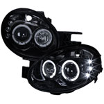 Spec-D Tuning Dodge Neon Halo Led Projector Gloss Black Housing With Smoked Lens; 2003-2005