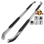 SPEC-D Tuning Nissan Titan 3 Inches Round Side Step Bar - Chrome Stainless - Crew Cab; 2004-2013