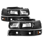 Xtune Chevy TahOE 00-06 Amber Crystal Headlights w/ Bumper Lights Black HD-JH-CSIL99-SET-AM-BK; 2000-2006