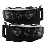 Spyder Dodge Ram 1500 / Ram 1500 2500/3500 Projector Headlights - LED Halo - LED Black Smoke - (PRO-YD-DR02-HL-BSM); 2002-2005