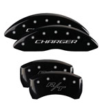 MGP 4 Caliper Covers Engraved Front Charger Engraved Rear RT Black finish silver ch; 2009-2010