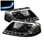 Spyder Volkswagen Passat B5 DRL LED Projector Headlights - Black - (PRO-YD-VP01-DRL-BK)