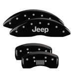 MGP 4 Caliper Covers Engraved Front JEEP Engraved Rear JEEP Grill logo Black finish silver ch; 2016-2016