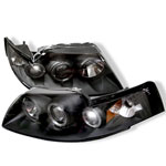 Spyder Ford Mustang Halo Projector Headlights - Black - (PRO-YD-FM99-1PC-AM-BK); 1999-2004